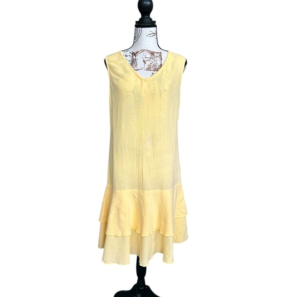 Lulu-B 100% Cotton Soft Yellow Ruffled Sleeveless Dress or Swim Cover size small - Picture 1 of 9